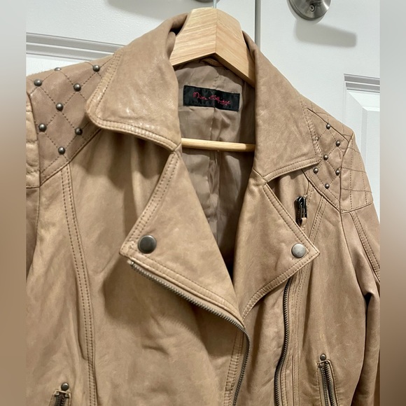 Miss Selfridge Cream Stud Leather Jacket ~ Real Leather S - Picture 2 of 5